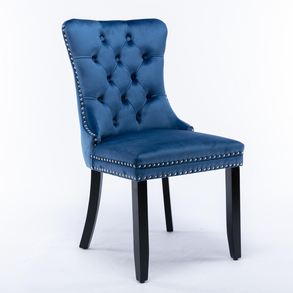 ESSZIMMERSTUHL 2er-Set aus Samt mit Nagelkopfbesatz, Blau - Blau, Textil (65/95/50cm)