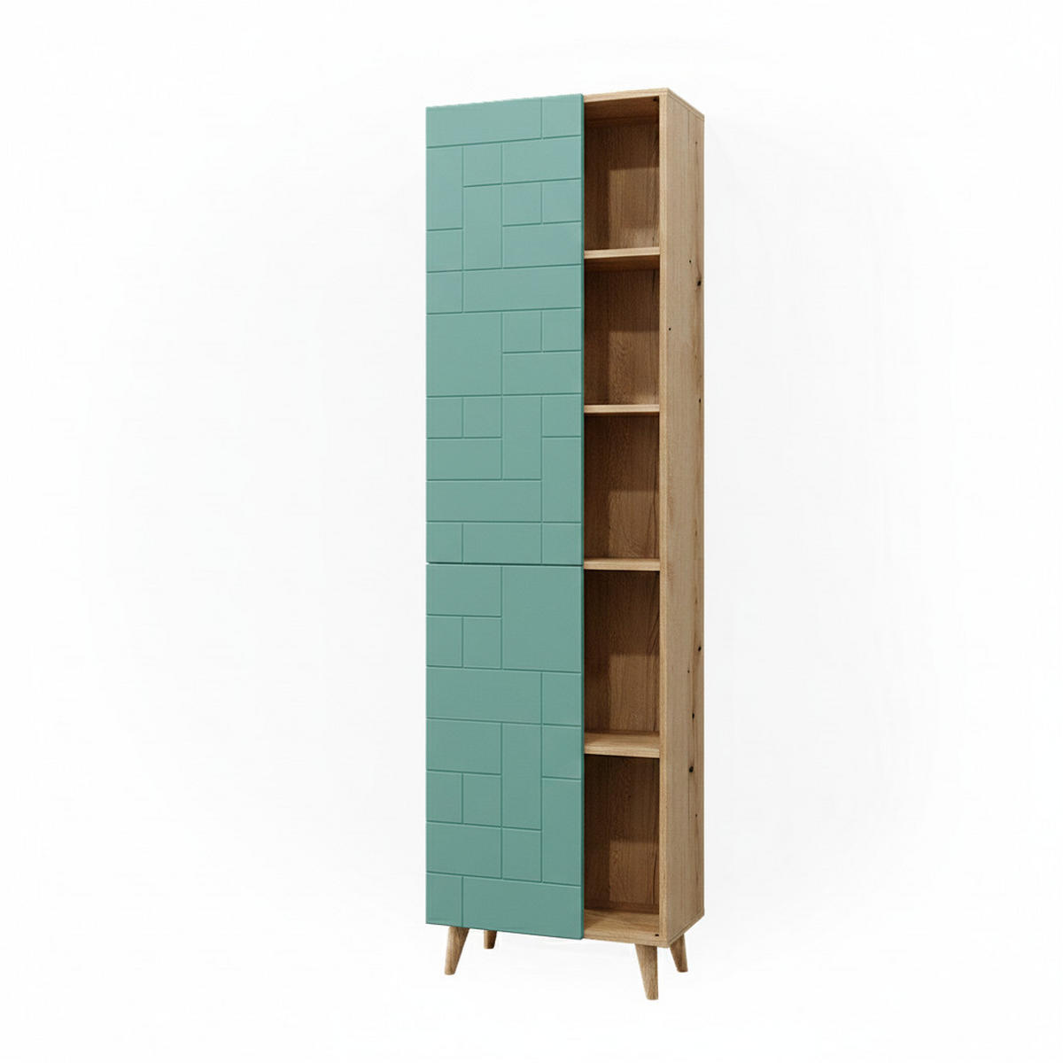 BADSCHRANK Rudi Mintgrün 56 x 193 cm mit Türen, und offenen Fächern - Mintgrün, Holzwerkstoff (56/193/30.6cm) - Vicco
