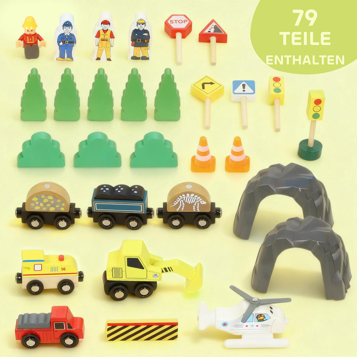 HOLZEISENBAHN-SET Buchenholz MDF Naturholz - Multicolor, Holz (40.5/41/99cm) - AIYAPLAY