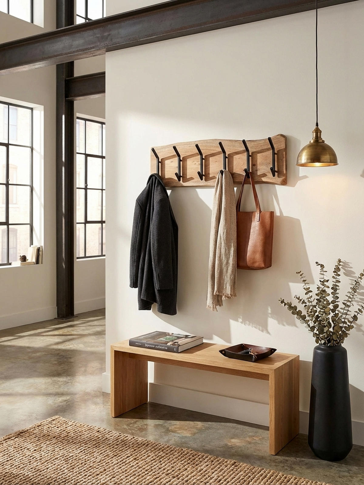 WANDGARDEROBE Akazie Massivholz Metall Modern 100x29x12,5 cm mit Baumkante - Beige, Holz (100/29/13cm) - KADIMA DESIGN