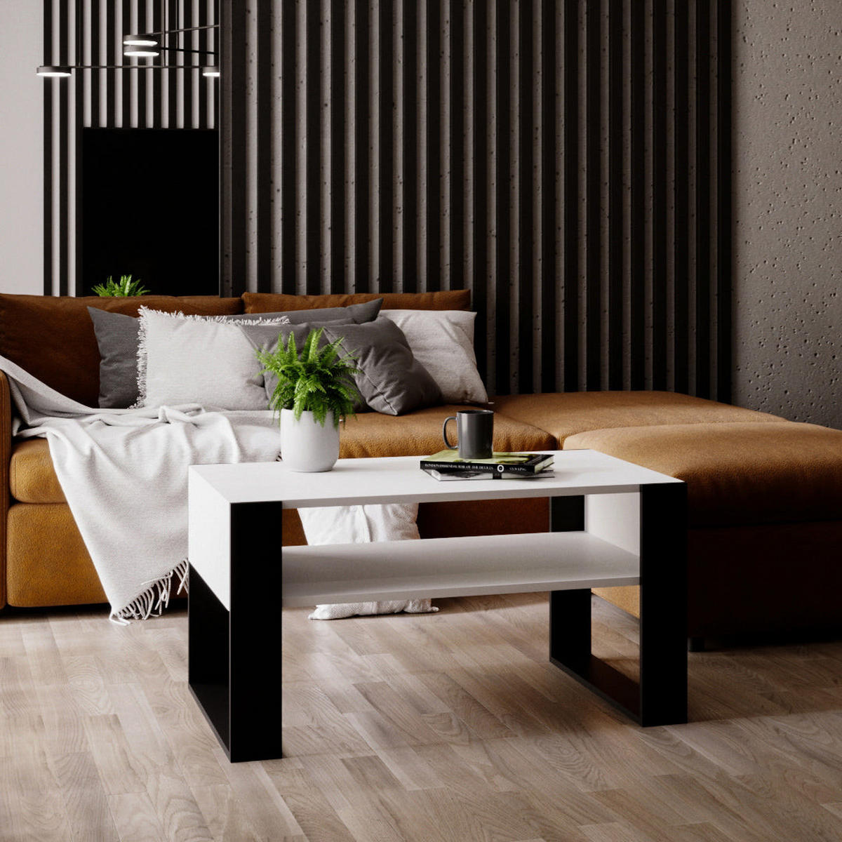 COUCHTISCH KARO 92 - Schwarz/Weiß, Holz (53.6/92/45cm) - Mat-Haus