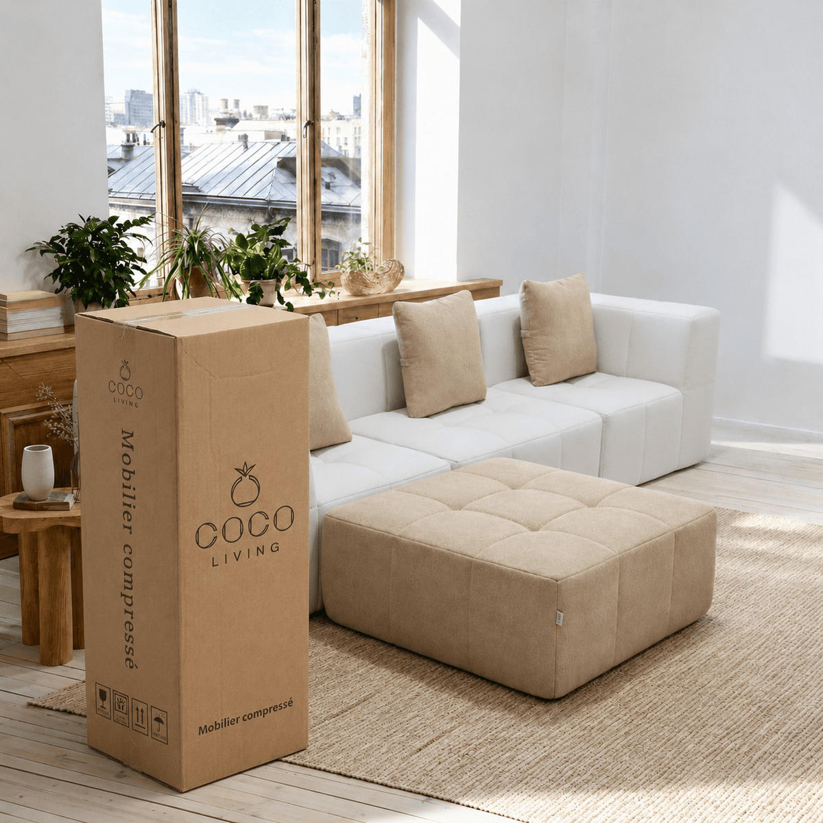 ECKSOFA Eden Komplett Weiß Sand 3-Sitzer - Beige, Textil (272/71/92cm) - COCO Living