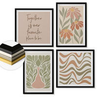 WANDBILDER 4er-Set - 50x50 cm & 40x60 cm Schwarzer Rahmen - Abstrakte Pastellblumen - Schwarz, Kunststoff (50/50cm) - ArtPrintCave