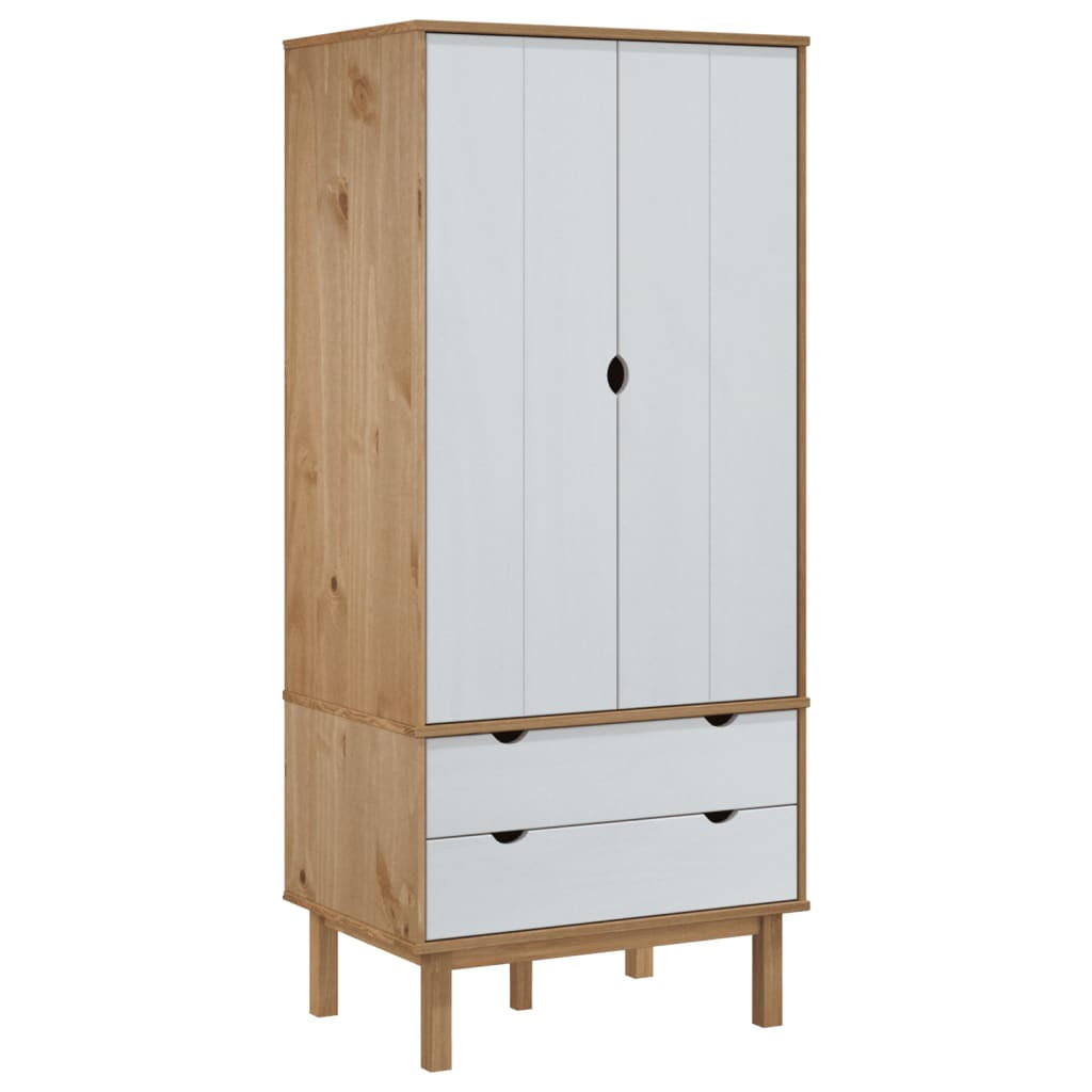 KLEIDERSCHRANK OTTA Braun&Weiß 76,5x53x172 cm Massivholz Kiefer - Weiß, Holz (76.5/172/53cm) - furnicato