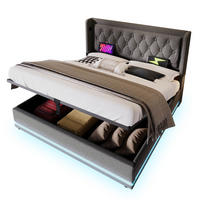 POLSTERBETT 180/200 cm mit hydraulischem Bettkasten, USB/Typ-C & 3-seitiger LED-Beleuchtung,Grau - Grau, Textil (180/200cm) - Redom