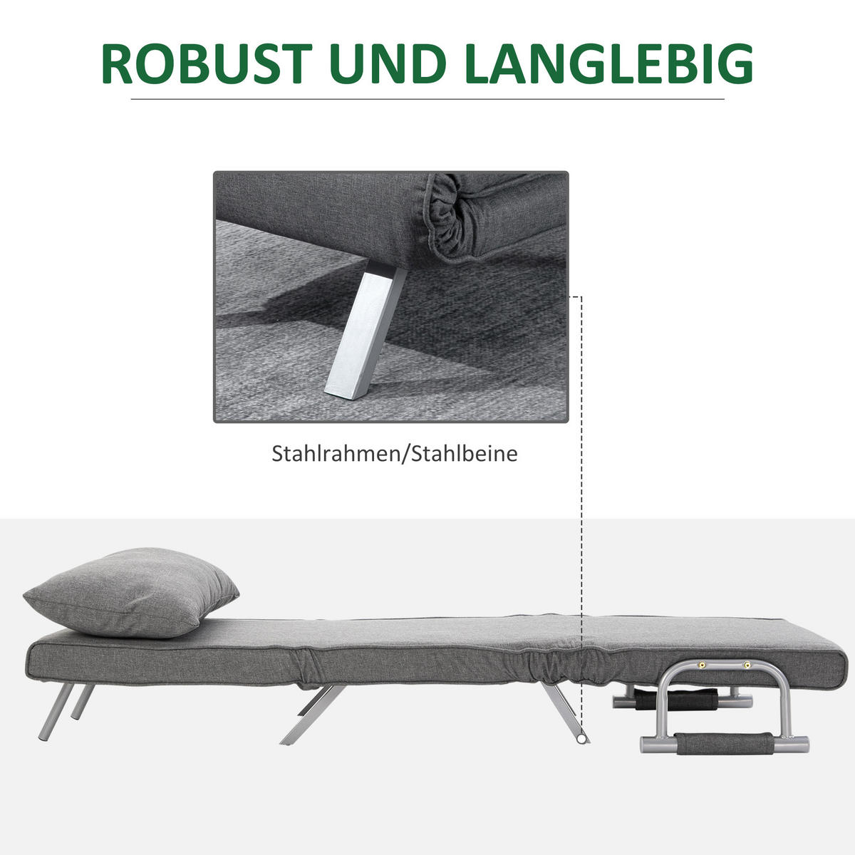 3-IN-1 Schlafsofa Schlafsessel Armlehne Klappbett Gästebett Chaiselongue Grau - Hellgrau, Kunststoff (69/80/65cm) - HOMCOM
