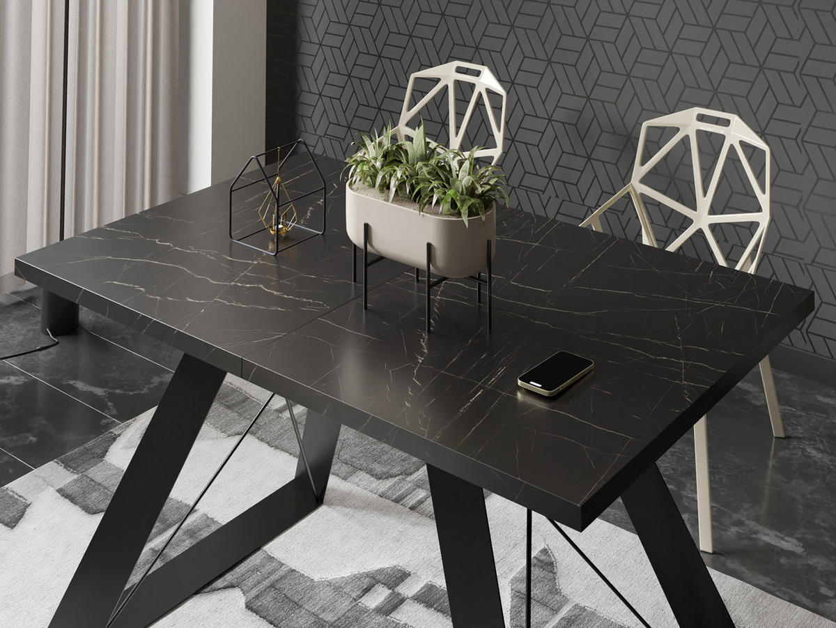 ESSTISCH Colter rechteckig ausziehbar, Marmor Schwarz 140-240/80/76 cm - Anthrazit/Schwarz, Holzwerkstoff/Metall (140/80/76cm) - WFL GROUP
