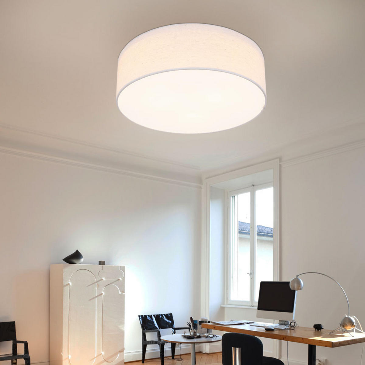 DECKENLEUCHTE AVA Textil Beige - Beige, Metall (40/40/12cm) - Globo Lighting