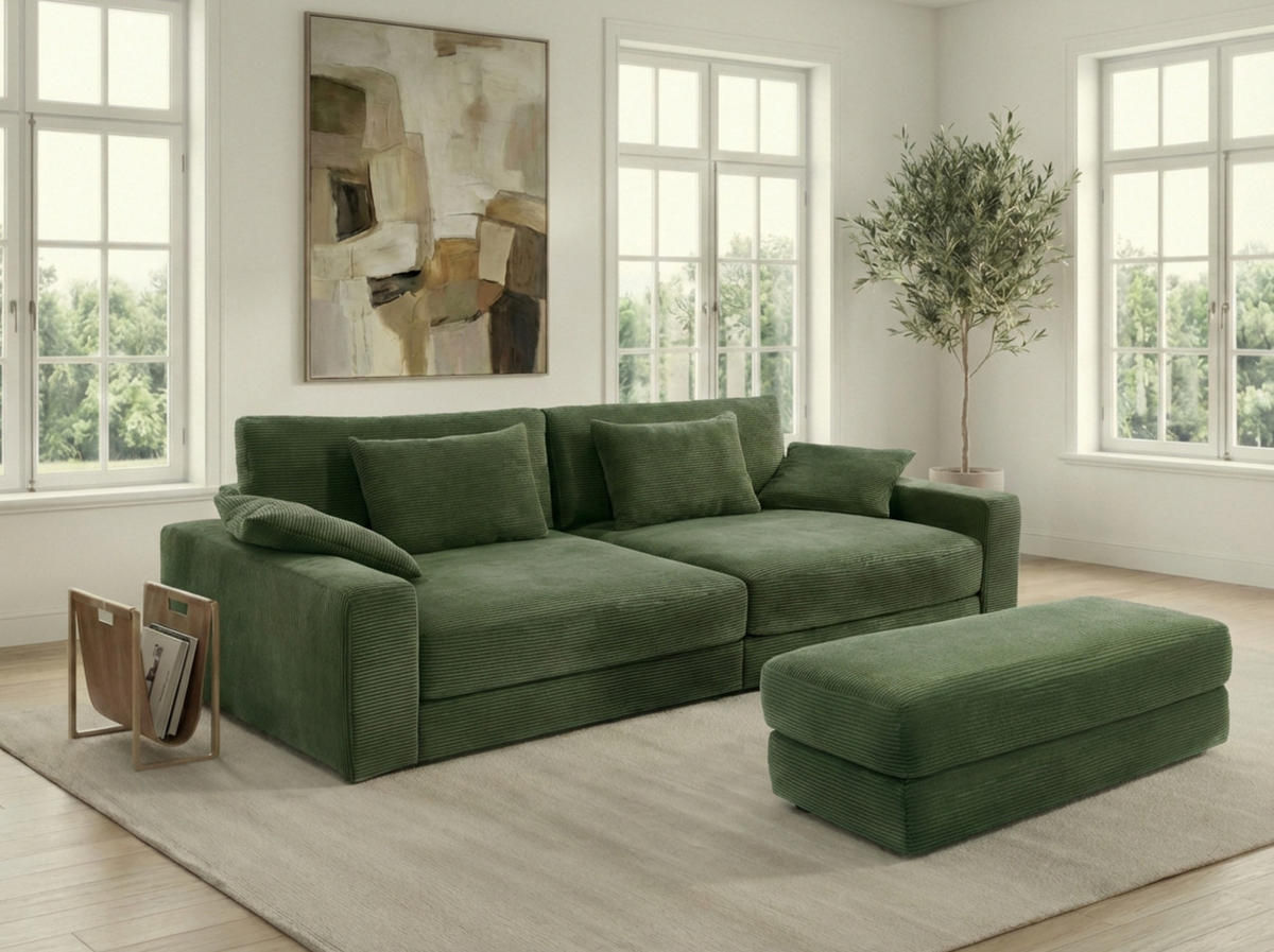 POLSTERHOCKER Federkern B124/T60/H40 cm Cord-Bezug Grün / 15256 - Schwarz/Grün, Kunststoff/Textil (124/40/60cm) - luma-home