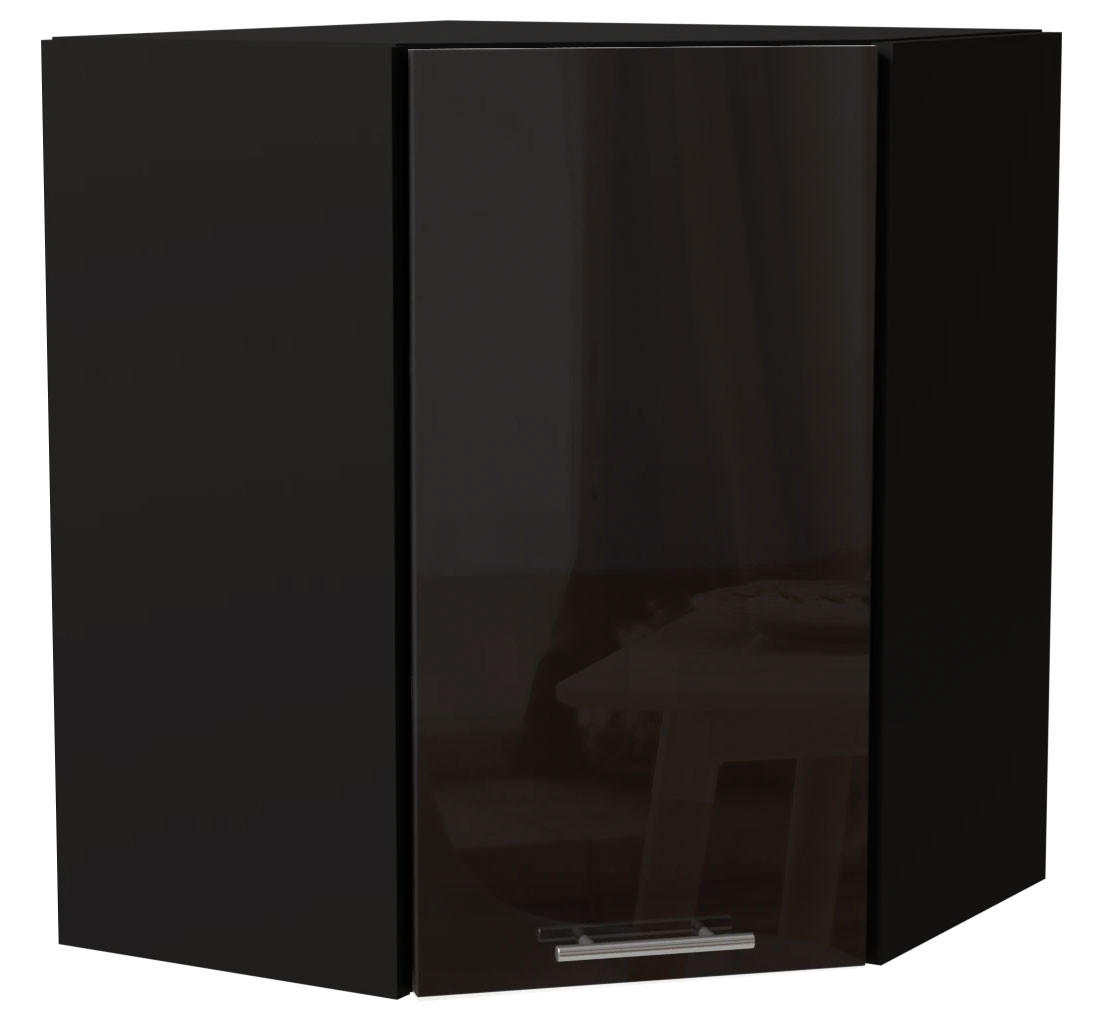 ECKHÄNGESCHRANK Essen W10/60 Schwarz Hochglanz / Schwarz Matt 60 / 60 / 72cm - Schwarz Hochglanz/Schwarz, Holz/Holzwerkstoff (60/72/60cm) - Feldmann-Wohnen