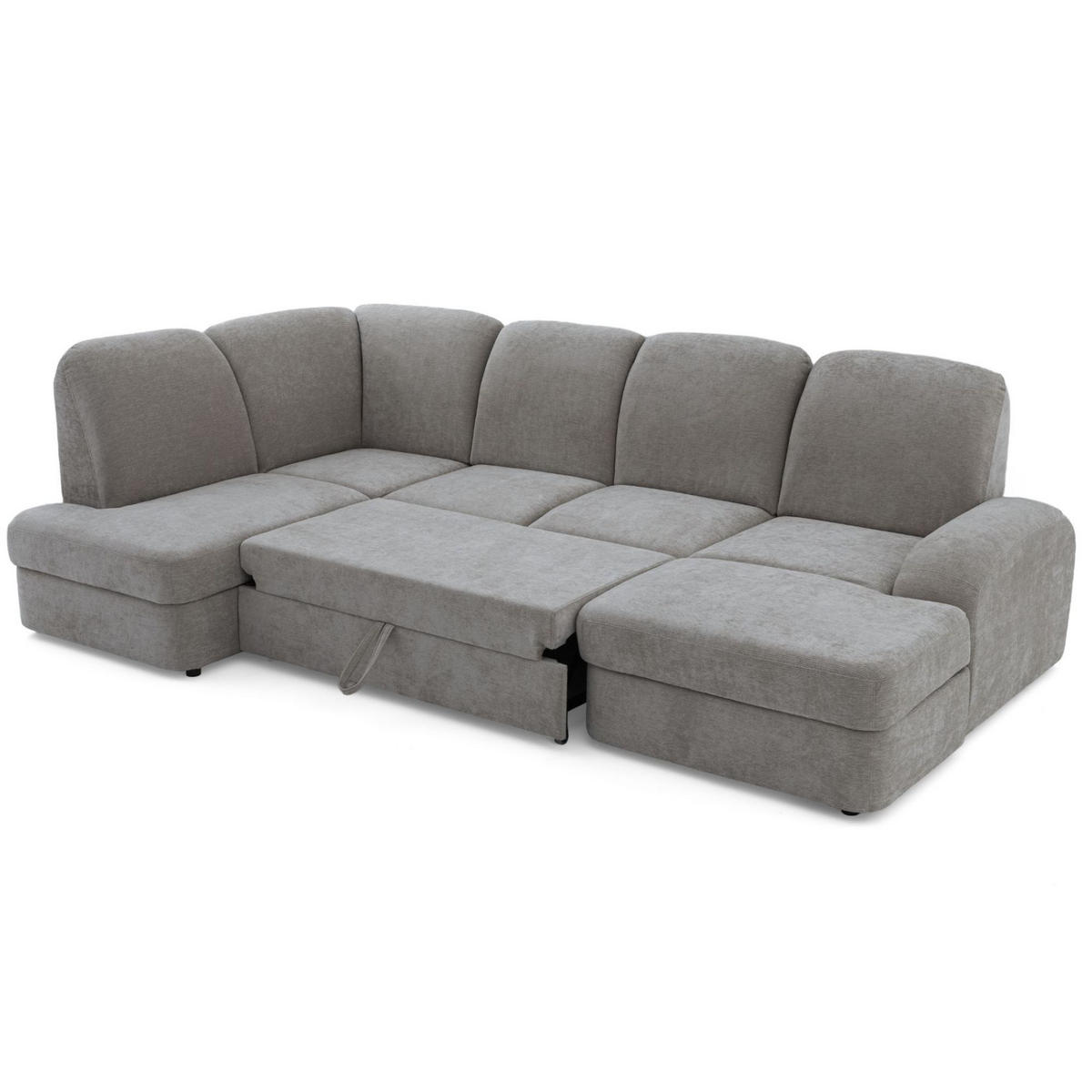 ECKSOFA VIBE U Links mit Schlaffunktion 129x263 Chenille Grau - Schwarz/Grau, Holz/Kunststoff (280/102/186cm) - Muffo