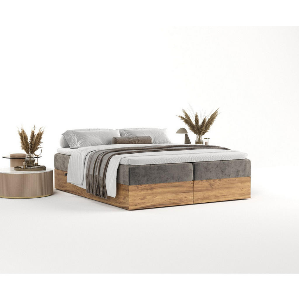 Thumbnail - Maison de Reve Boxbett, Braun, Grau, Textil, Buche, Kiefer, H3, Höhe ca. 20 cm, 140x200 cm, Oeko-Tex® Standard 100, FSC ...
