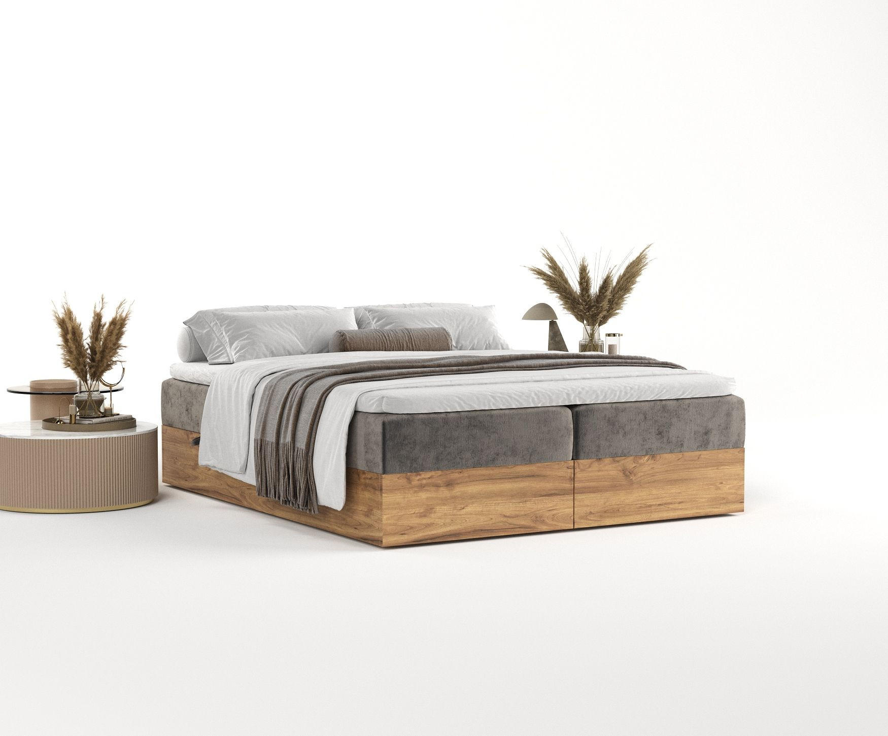 Thumbnail - Maison de Reve Boxbett, Braun, Grau, Textil, Buche, Kiefer, H3, Höhe ca. 20 cm, 180x200 cm, Oeko-Tex® Standard 100, FSC ...