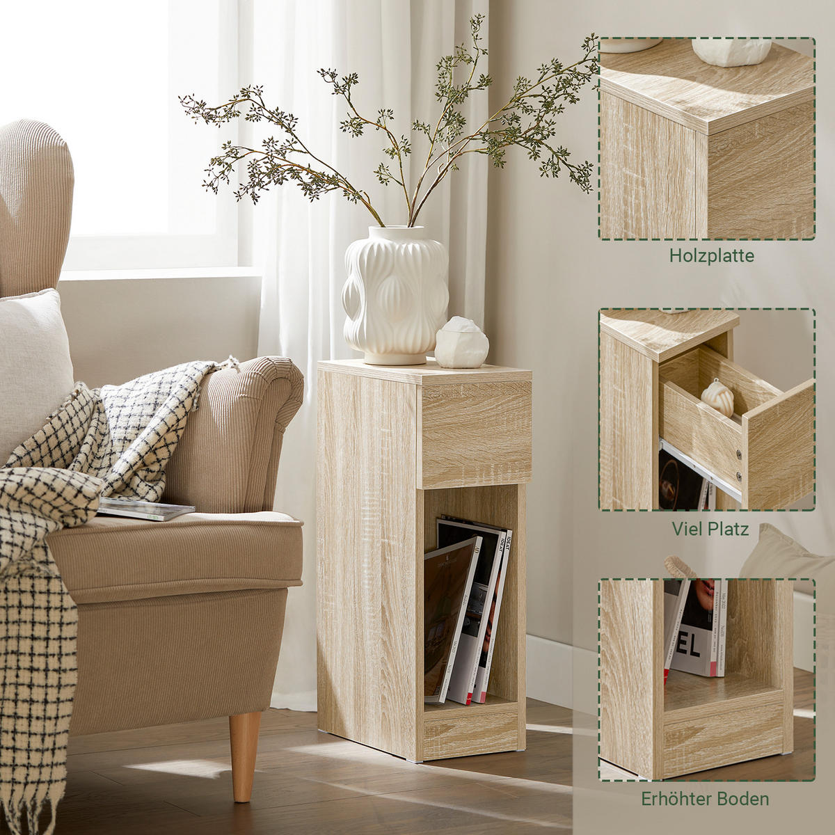NACHTTISCH Natur - Naturfarben, Holzwerkstoff (20/60/35cm) - SoBuy