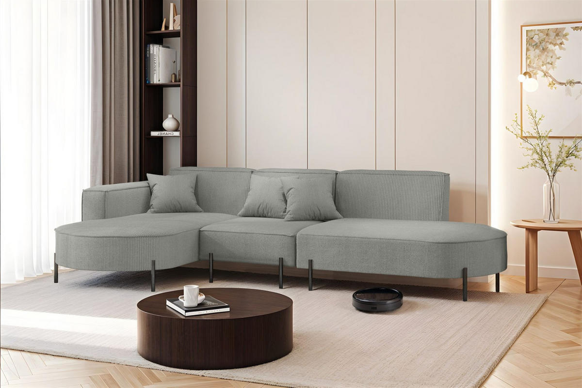 ECKSOFA Valencia - Grau, Holzwerkstoff/Textil (321/165cm) - Fun Möbel