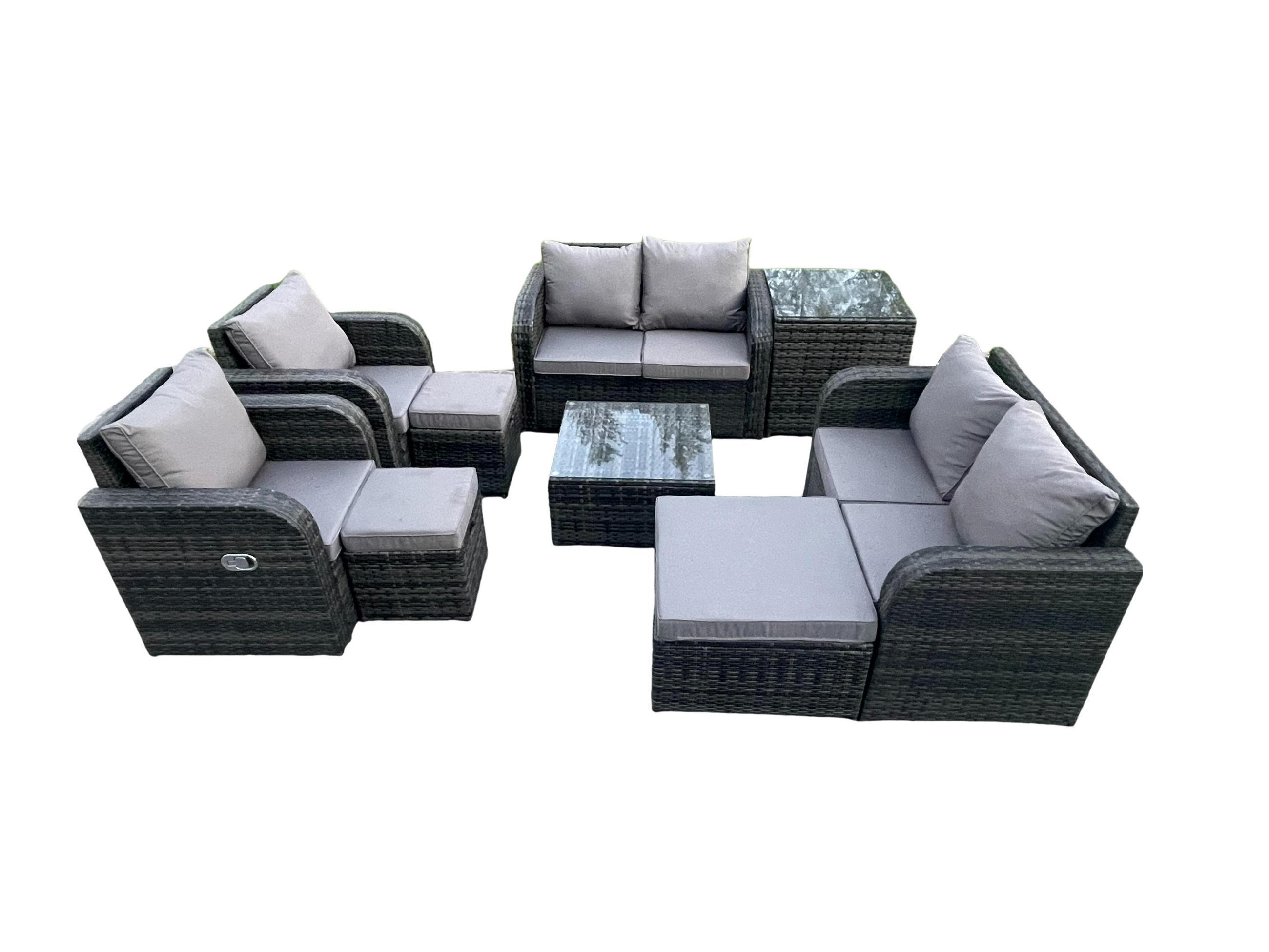 GARTENMÖBELGARNITUR Polyrattan Dunkelgrau 9-Sitzer - Dunkelgrau, Metall - Fimous