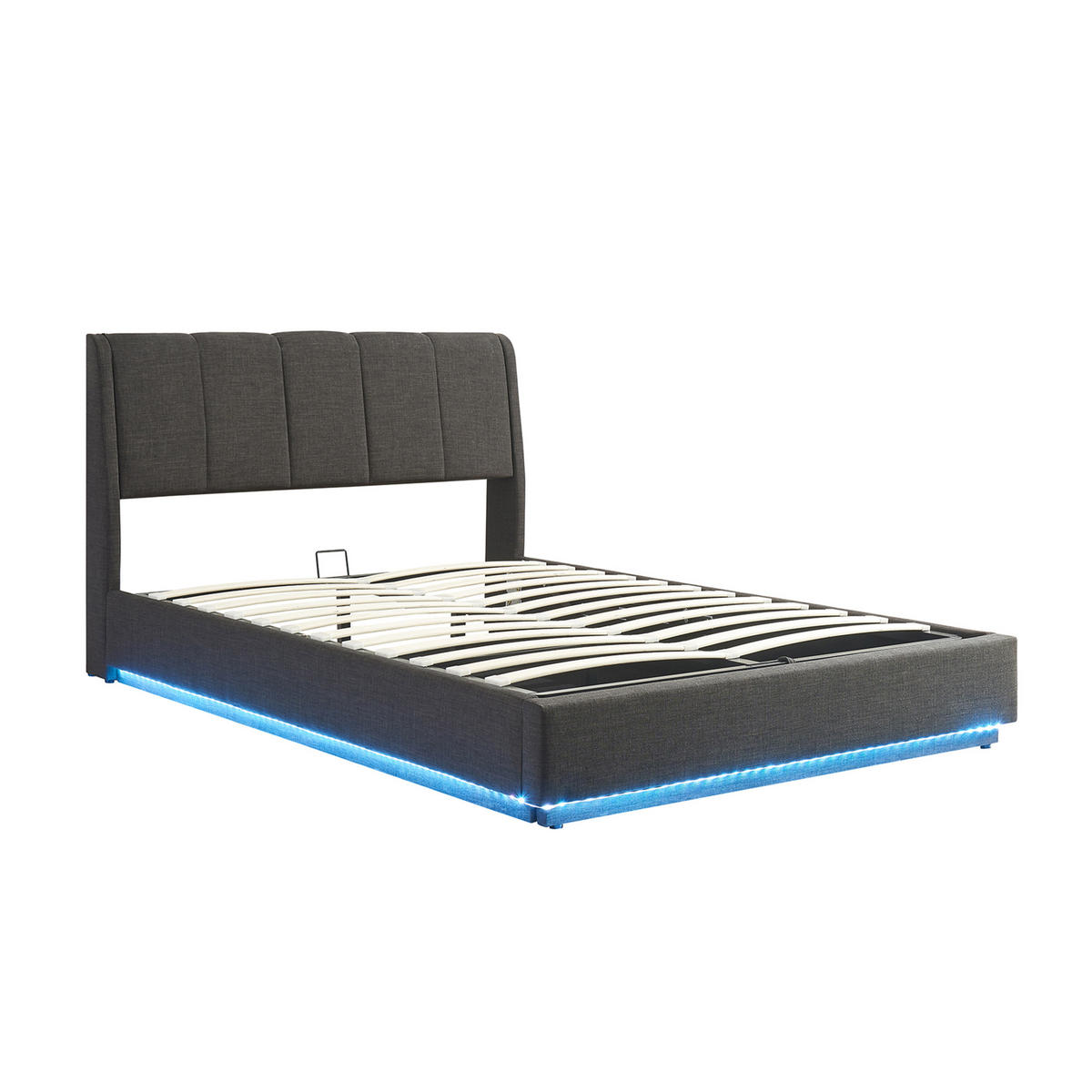 LED ČALOUNĚNÁ POSTEL Tröstiar - černá, kov/kompozitní dřevo (140/200cm) - [en.casa]