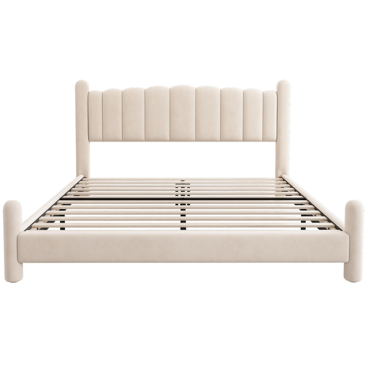 POLSTERBETT 180/200 cm mit Lattenrost, wellenförmigem Kopfteil und zylindrischen Füßen aus Samt, Beige - Beige, Textil (180/200cm) - Redom