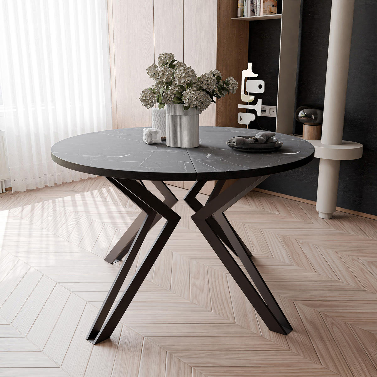 ESSTISCH ausziehbar aus MDF, Schwarz - Schwarz, Holzwerkstoff (120/120/76cm) - Idohome