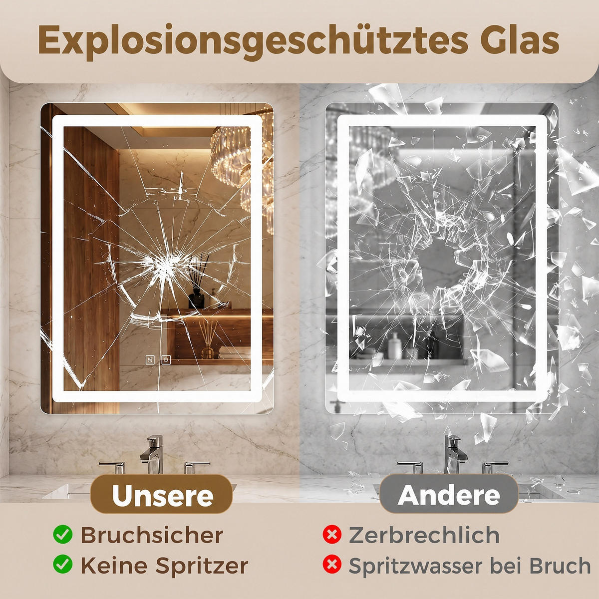 BADSPIEGEL rechteckig Silber - Silberfarben, Glas (50/70/4cm) - COSTWAY