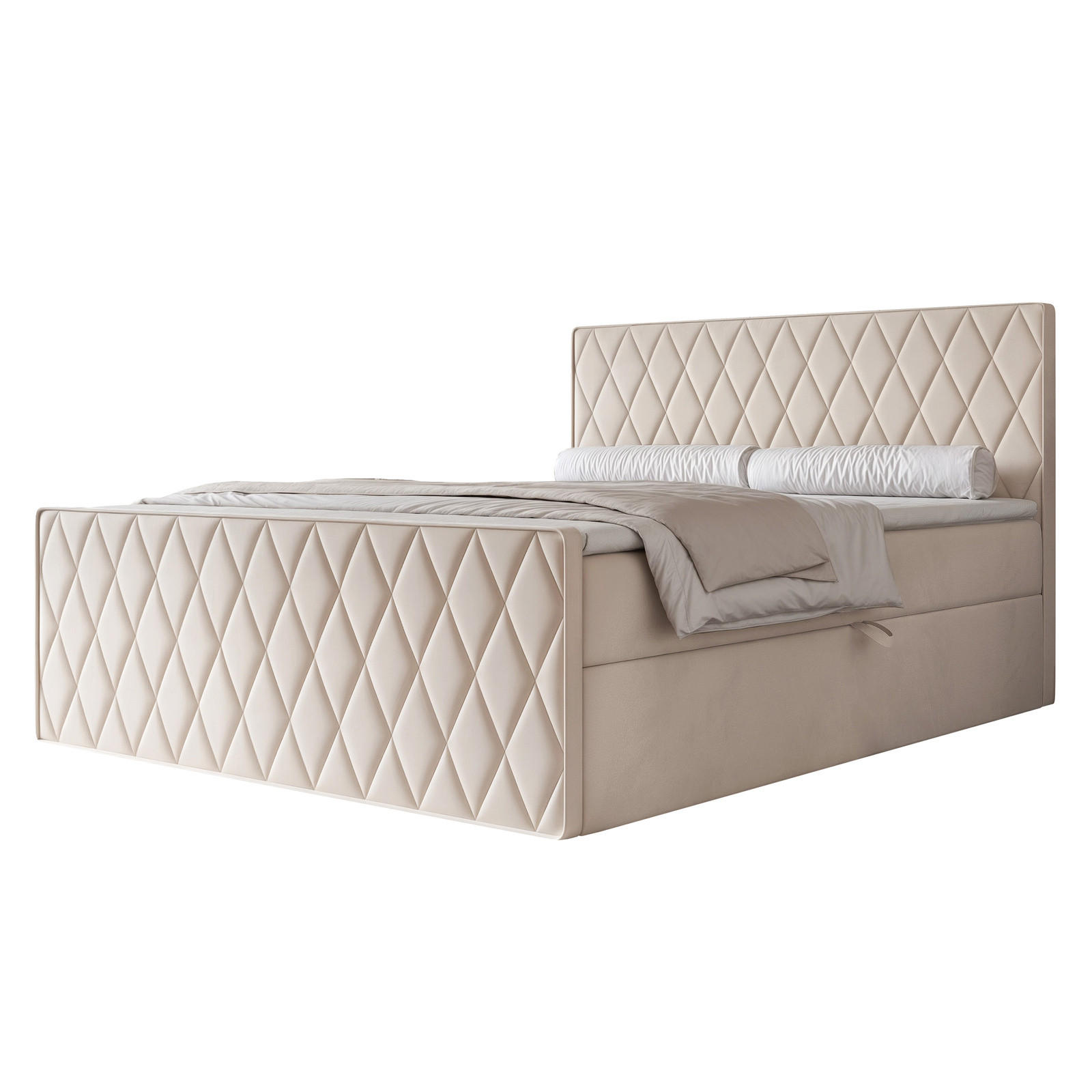 BOXBETT PONTI III 140x200 cm Cremeweiß (Samt) - mit 2 Bettkästen, Bonellmatratze und Rautensteppung - Creme, Holzwerkstoff/Textil (140/200cm) - Ravio