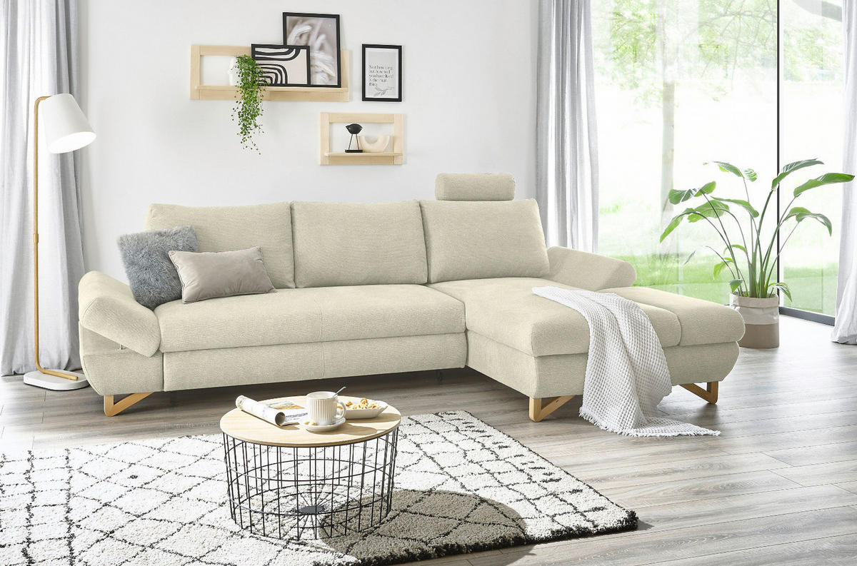 ECKSOFA beige Struktur-Stoff, Wohnzimmer Sofa - Beige, Holz/Textil (284/166cm) - Furn.Design