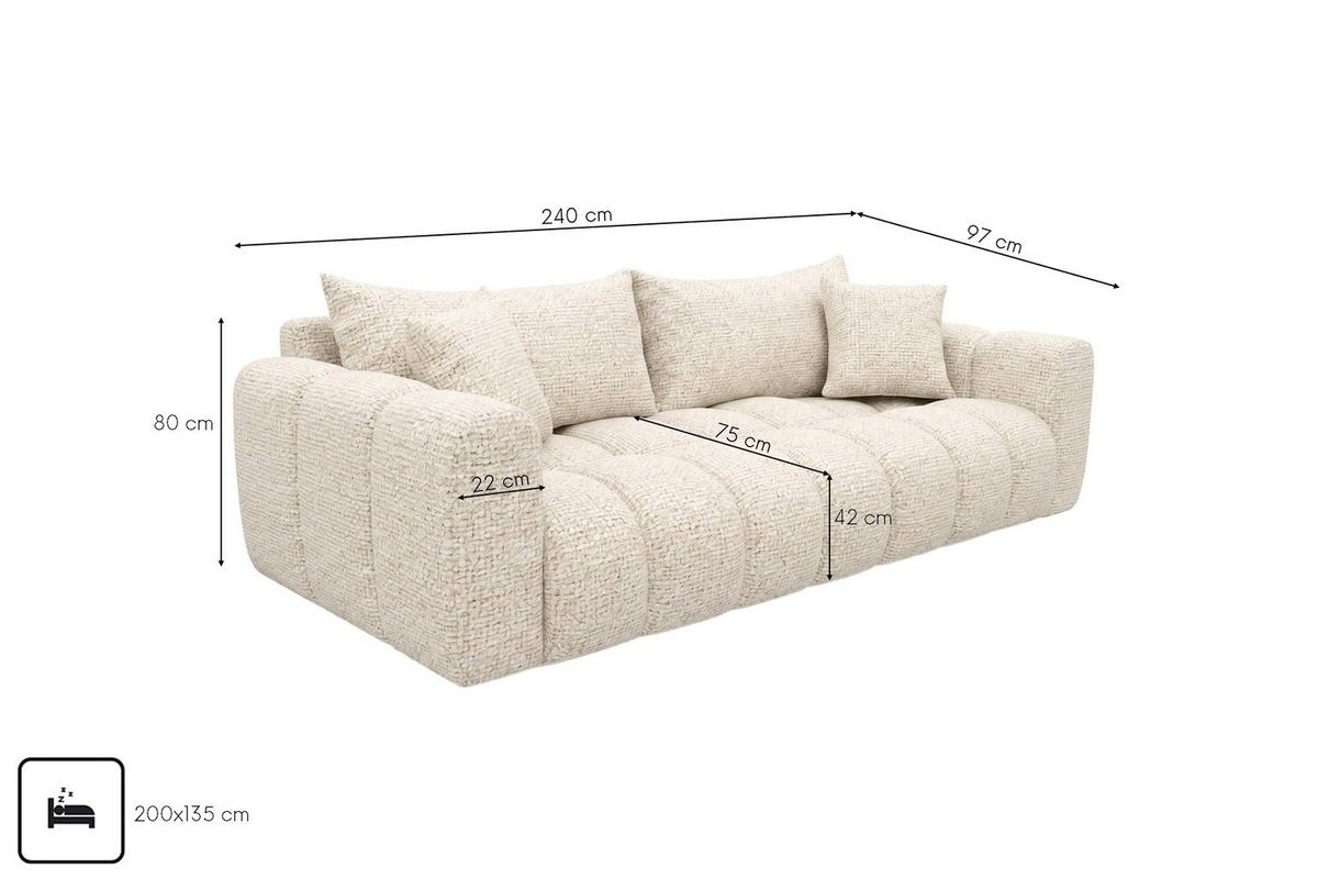 SCHLAFSOFA Mit Bettkasten, Chenillestoff Puente, Ecru, COSMOPOLITAN - Ecru, Holz (240/80/97cm) - Kaiser Möbel