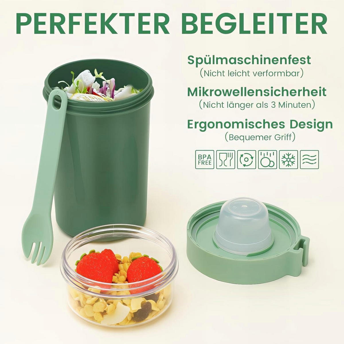MÜSLIBECHER to Go 760ml + 230ml Grün - Grün, Kunststoff (11/21/10cm)