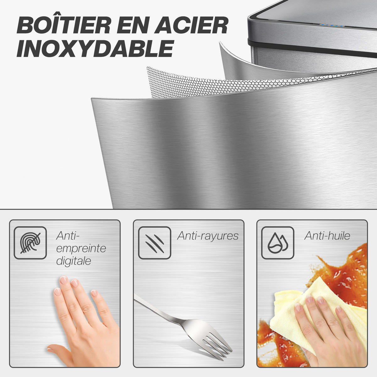 KÜCHENABFALLEIMER Silber Sensor Soft-Close Edelstahl 50L - Silberfarben, Metall (39/54/27cm) - PANGIVO