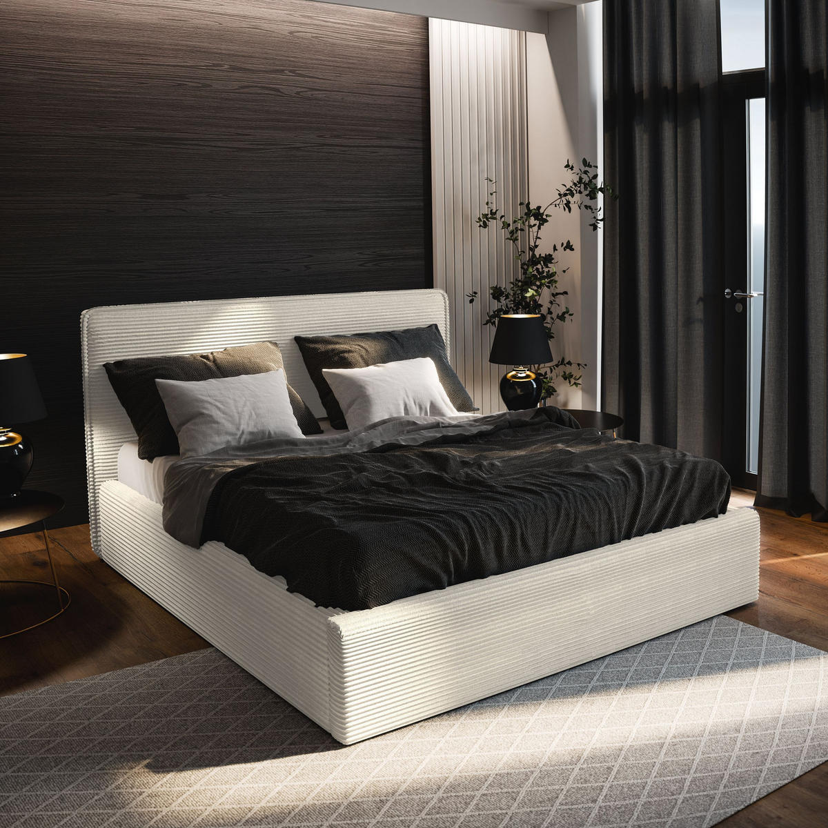 POLSTERBETT PARMA 180x200 cm mit Bettkästen - Creme - Creme, Holz (180/200cm) - MASSENO