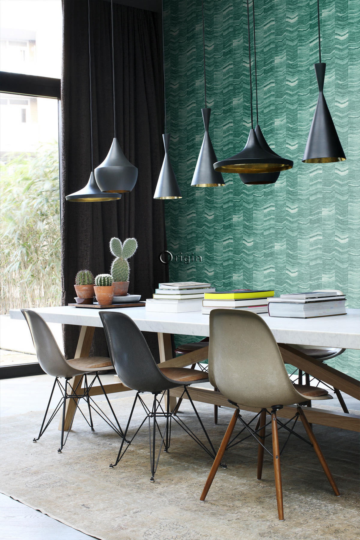 TAPETE Zick-Zack-Mamorstreifen 53 cm x 10.05 m - Grün, Papier (53/1000cm) - Origin Wallcoverings