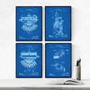 POSTER Set mit 4 Blau PATENTEN Schreibmaschinen A4 Rahmenlos - Klar, Papier (29.7/3cm) - Nacnic