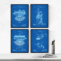 POSTER Set mit 4 Blau PATENTEN Schreibmaschinen A4 Rahmenlos - Klar, Papier (29.7/3cm) - Nacnic