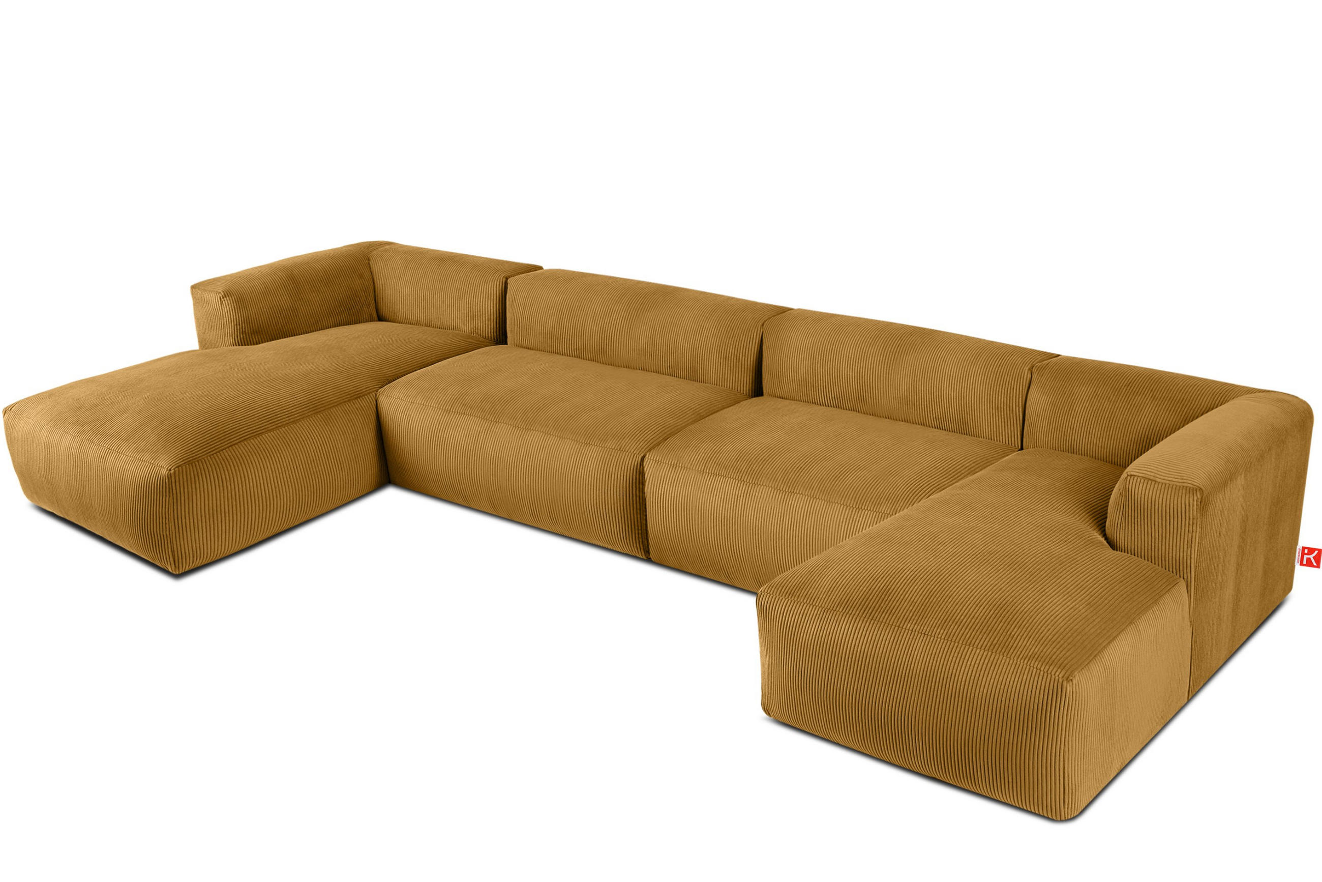 PANORAMA-ECKSOFA BUFFO 7/8 Sitzer mit extrem weicher Sitzfläche, Kordstoff, gelb - Gelb, Textil (424/73/180cm) - KONSIMO®