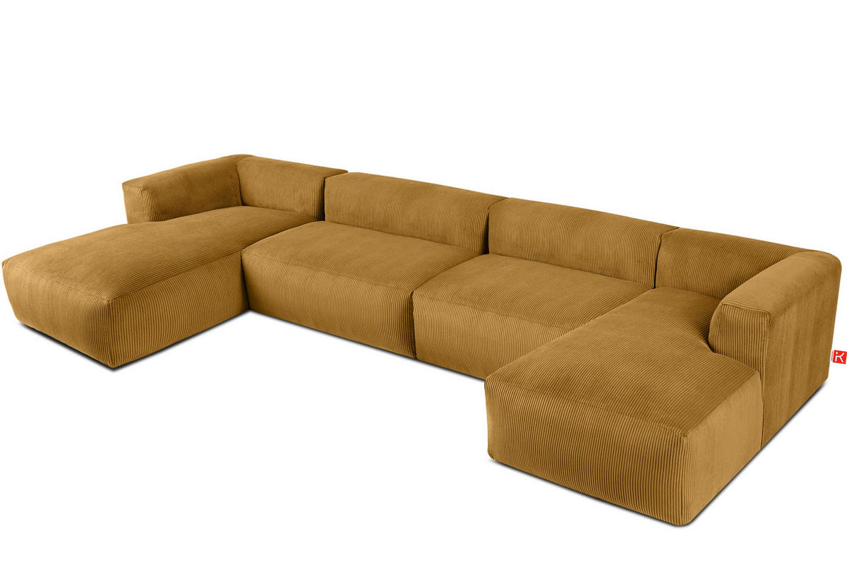 PANORAMA-ECKSOFA BUFFO 7/8 Sitzer mit extrem weicher Sitzfläche, Kordstoff, gelb - Gelb, Textil (424/73/180cm) - KONSIMO®