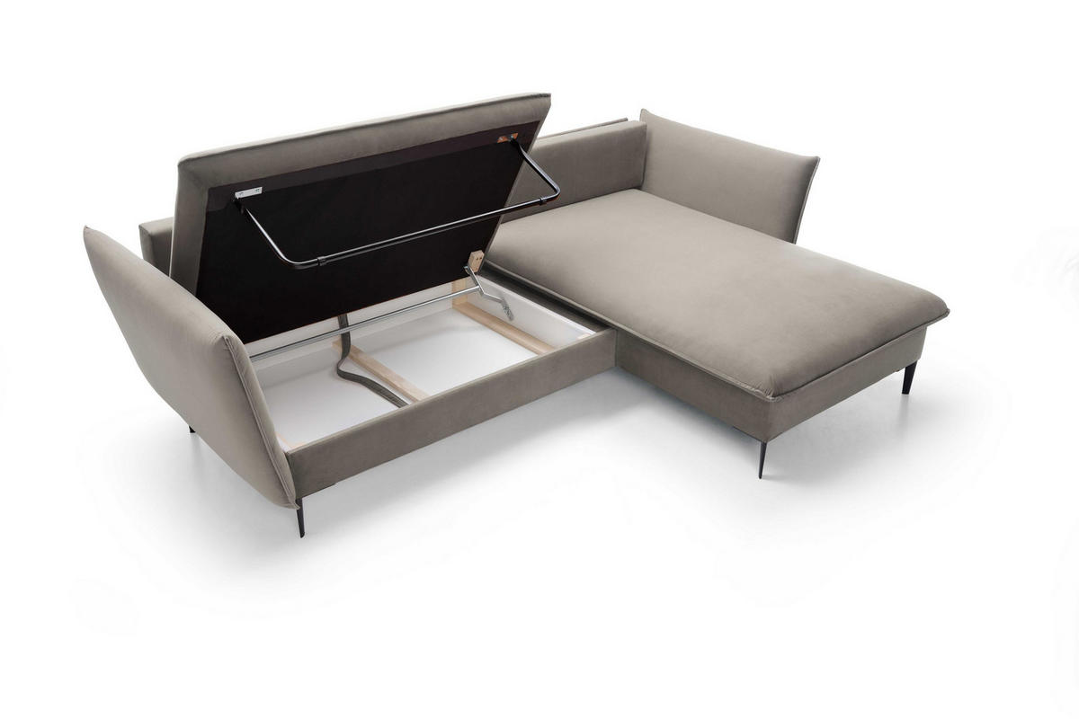 ECKSOFA SOLE Braun Plüsch-Stoff mit Schlaffunktion - Braun, Holz (258/167cm) - MASSENO