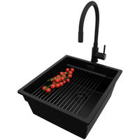 UNTERBAUSPÜLE GRANIT Praga, 2-er set Schwarz 41/47 cm 1 Becken + Küchenarmatur 40/38 cm + Ablauf-Set + Aufrollbare Abtropffläche ab 45er Unterschrank - Schwarz, Kunststoff (41/20/47cm) - Primagran