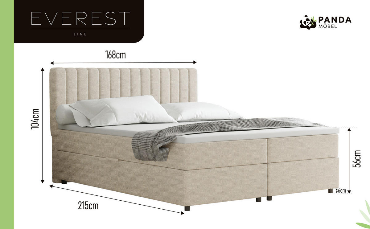 BOXBETT Everest beige 160 x 200 cm Doppelbett mit hochwertiger Bonell-Matratze und Topper - Creme, Holz (160/200cm) - Panda Möbel