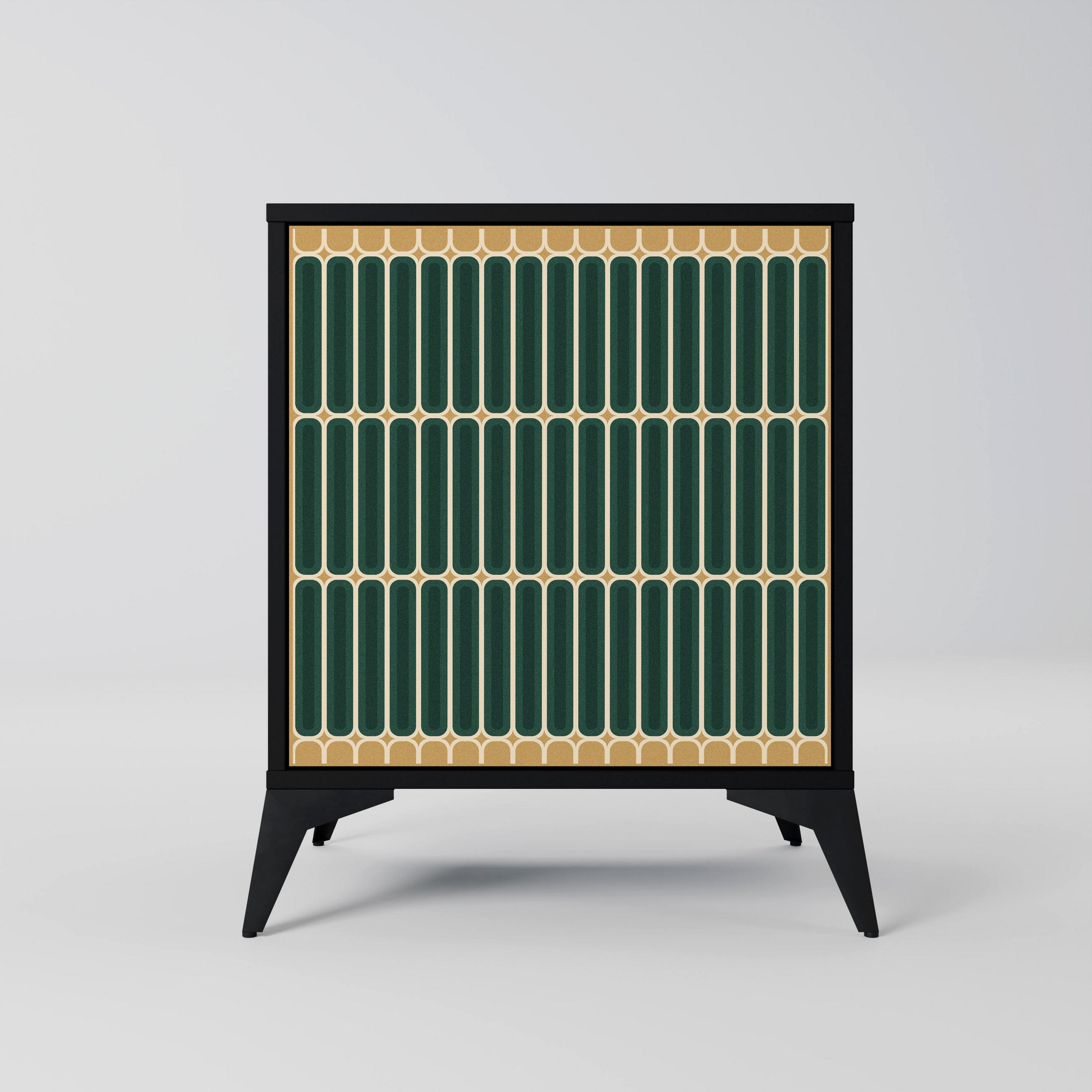 SIDEBOARD ILUSION GATE, Schwarz, 57,5x42x70,5 cm, Schwarze Metall-Sternfüße - Multicolor/Schwarz, Holzwerkstoff/Metall (57.5/70.5/42cm) - SpaceRebels