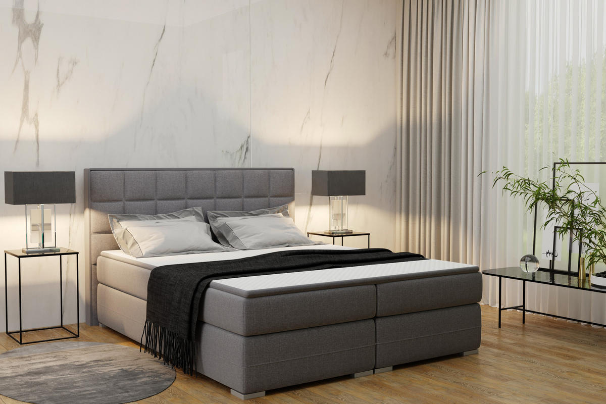 BOXBETT DAMALO, Stoff Sawana 180x200 cm Grau - Grau, Holz (200/200cm) - Kaiser Möbel