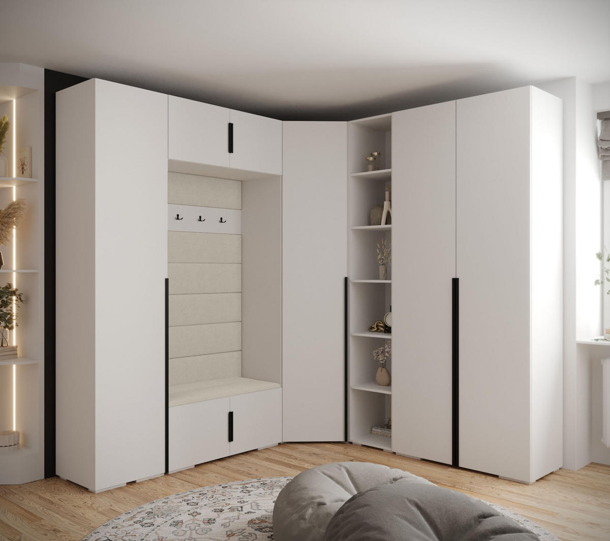 GARDEROBEN-SET 236,7/231,7/47 - Beige/Schwarz, Holz/Kunststoff (181.7/236.7/47cm) - Abiks Möbel