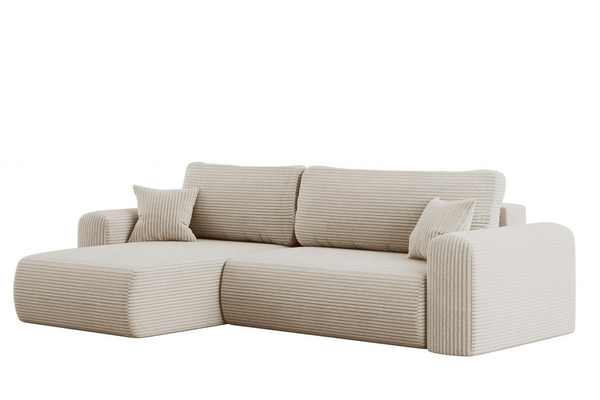 ECKSOFA Mit Schlaffunktion und Stauraum für Bettzeug Capri Stoff Poso Ecru Links - Ecru, Holz/Textil (145/272cm) - Kaiser Möbel
