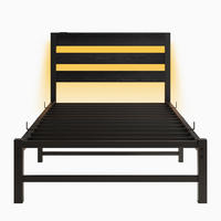 METALLBETT 90x200 cm LED USB Stauraum - Schwarz, Metall (90/200cm) - Fortuna Lai