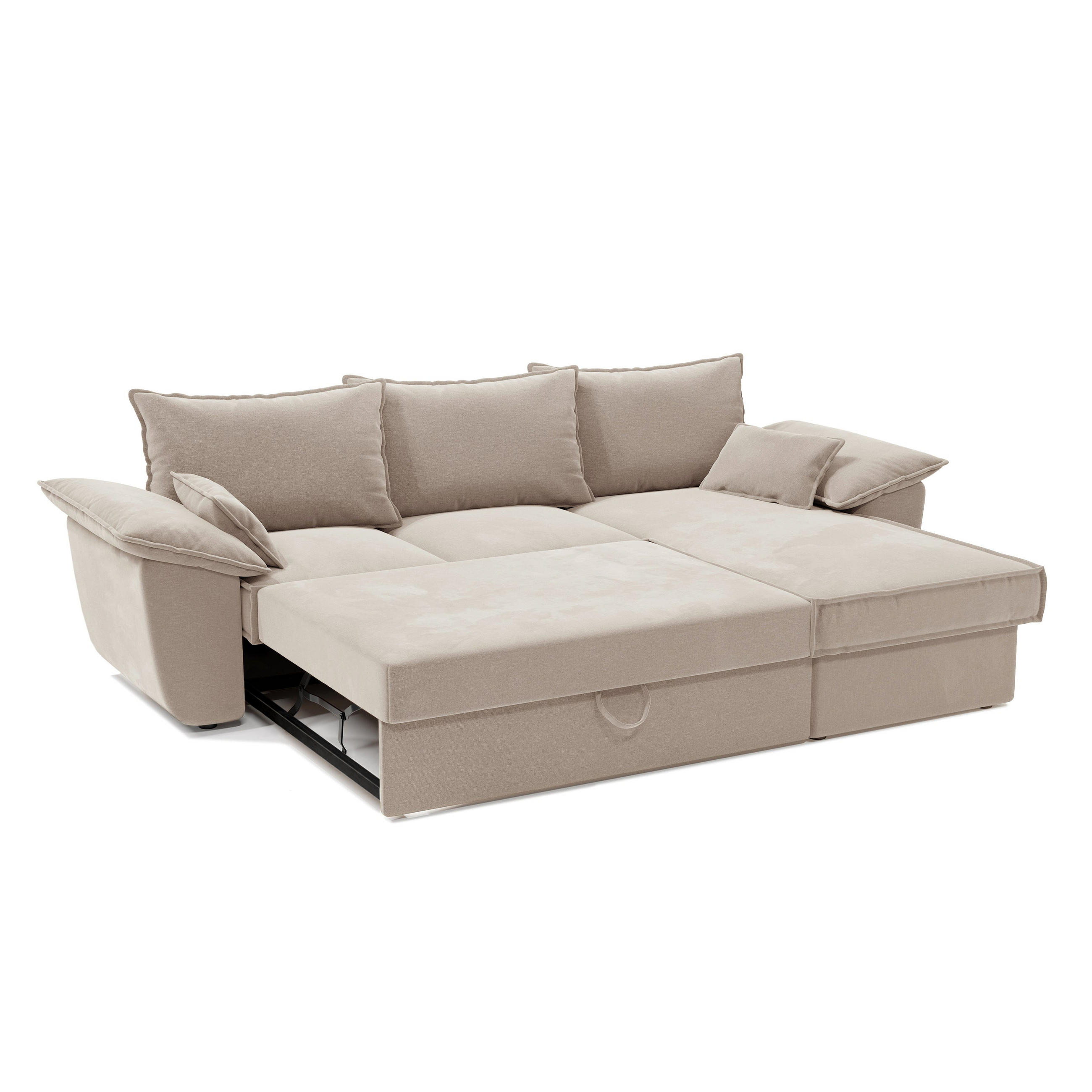 ECKSOFA RECHTS Samtstoff Beige 257cm - Beige, Textil (257/168cm) - Sia Home