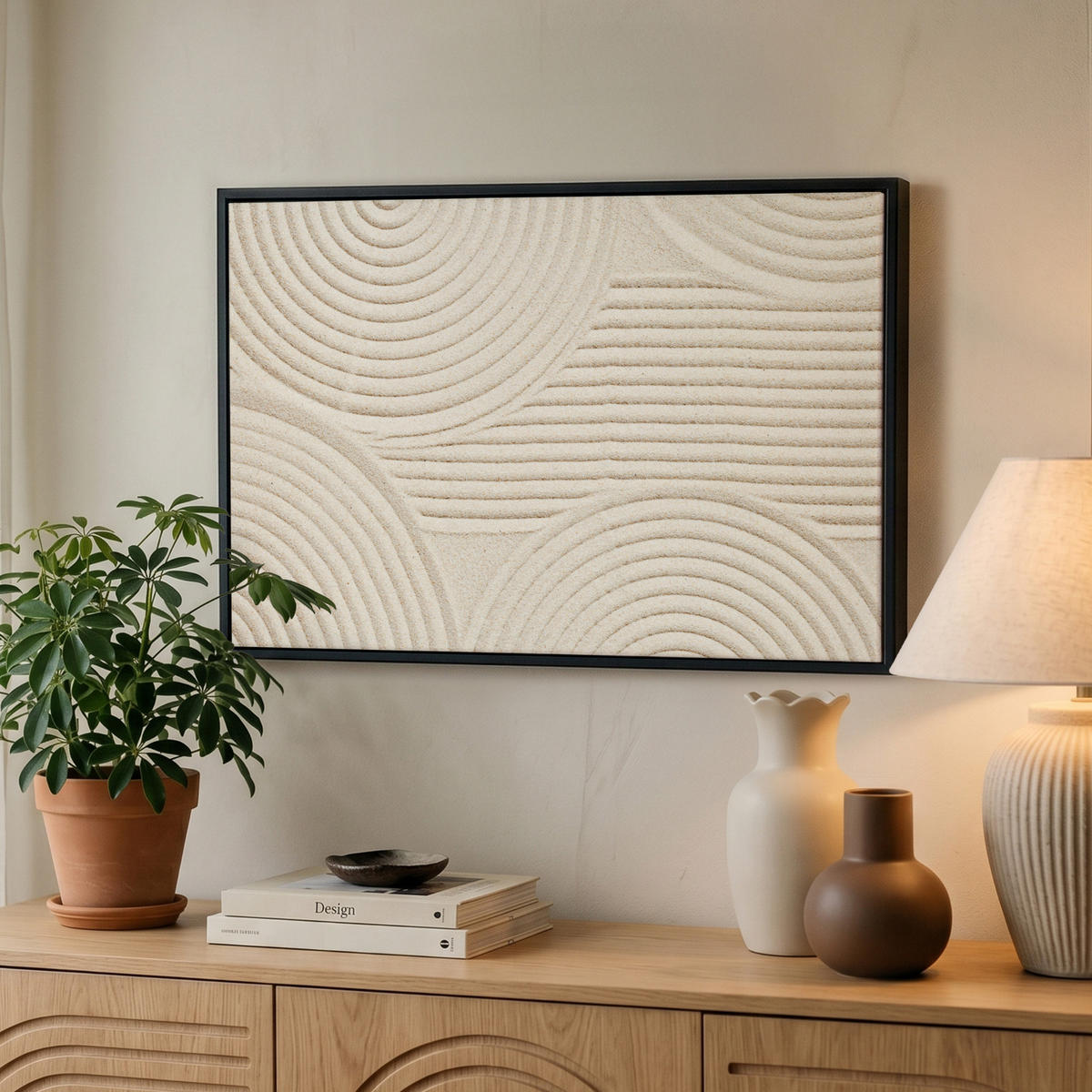 LEINWAND Bilder mit Rahmen - Muster - Abstrakt - Weiß - 60x40 - Beige, Textil (60/40cm) - MuchoWow