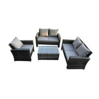 GARTENSOFA Hohe Rückenlehne Polyrattan Dunkelgrau 5-Sitzer - Dunkelgrau, Metall - Fimous