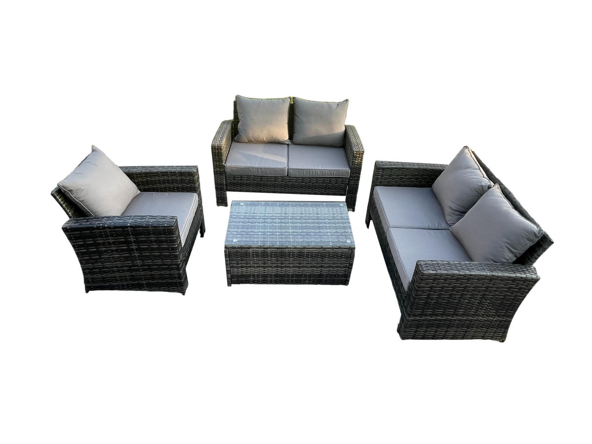 GARTENSOFA Hohe Rückenlehne Polyrattan Dunkelgrau 5-Sitzer - Dunkelgrau, Metall - Fimous