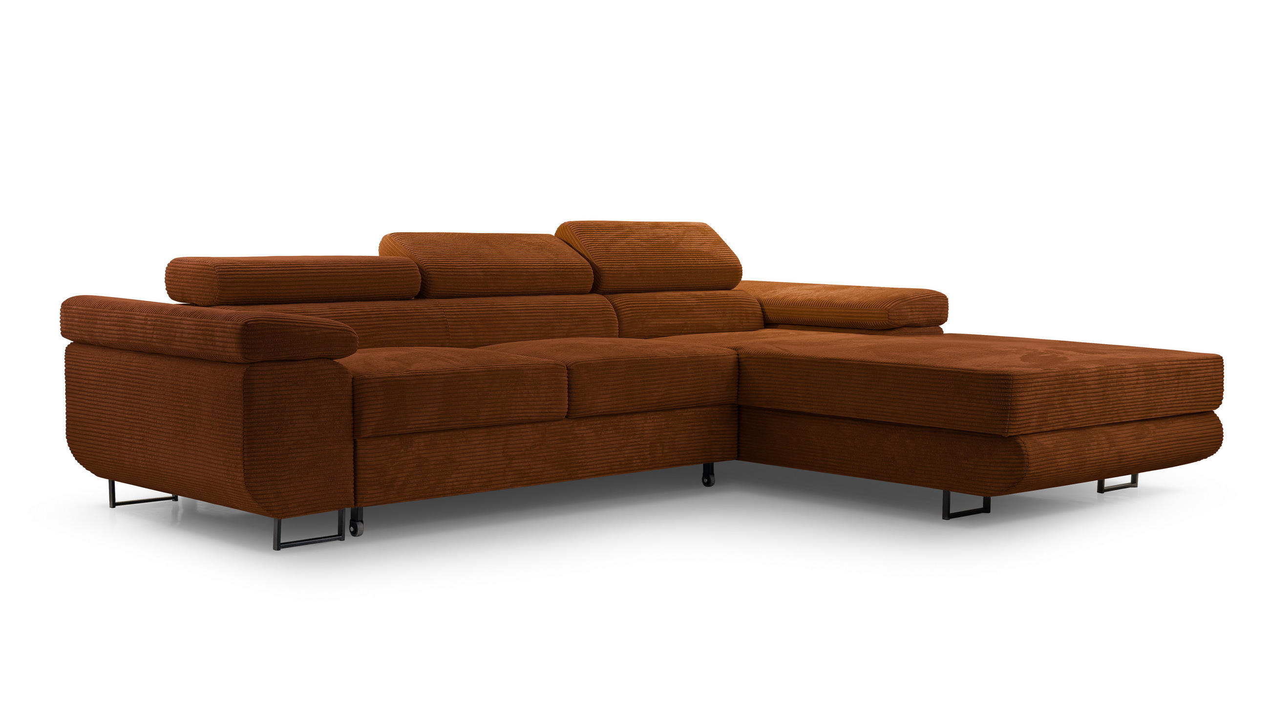 ECKSOFA GIULIO Orange Velours-Stoff mit Schlaffunktion - Orange, Holz (280/203cm) - MASSENO