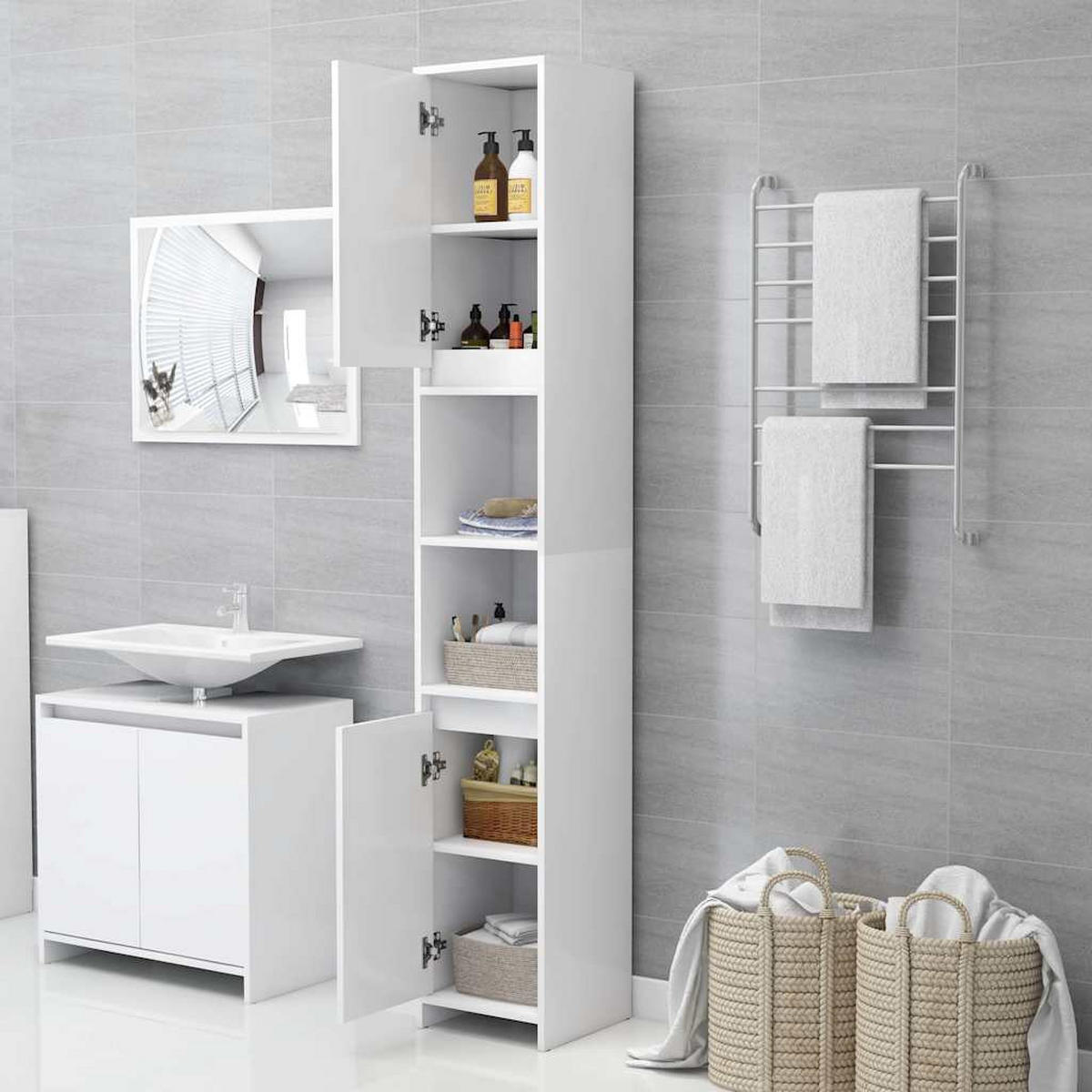 BADEZIMMERSCHRANK Weiss 30/30/183,5 Cm Holzwerkstoff - Weiß, Holzwerkstoff (30/183.5/30cm) - vidaXL