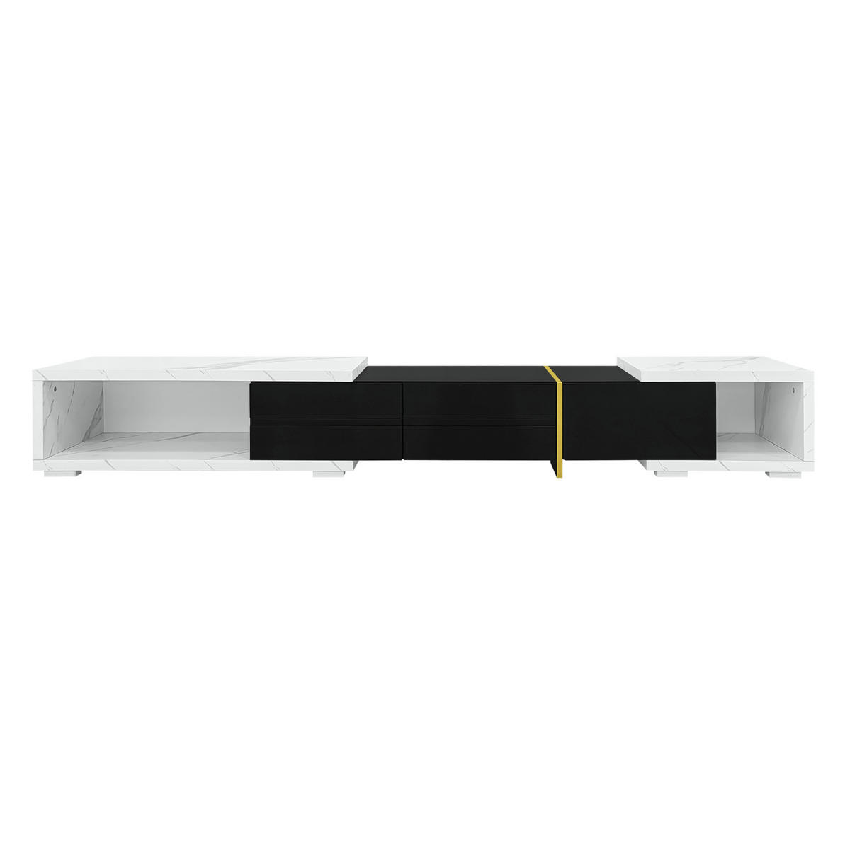 LOWBOARD 140-260 cm in Schwarz und Weißer Marmoroptik, drehbar mit Stauraum - Schwarz, Holzwerkstoff (260/30/40cm) - Flora Grace